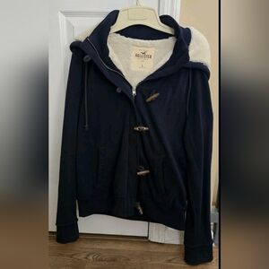 Hollister Women's Navy Blue Fleece Lined Hooded Jacket - Size Large